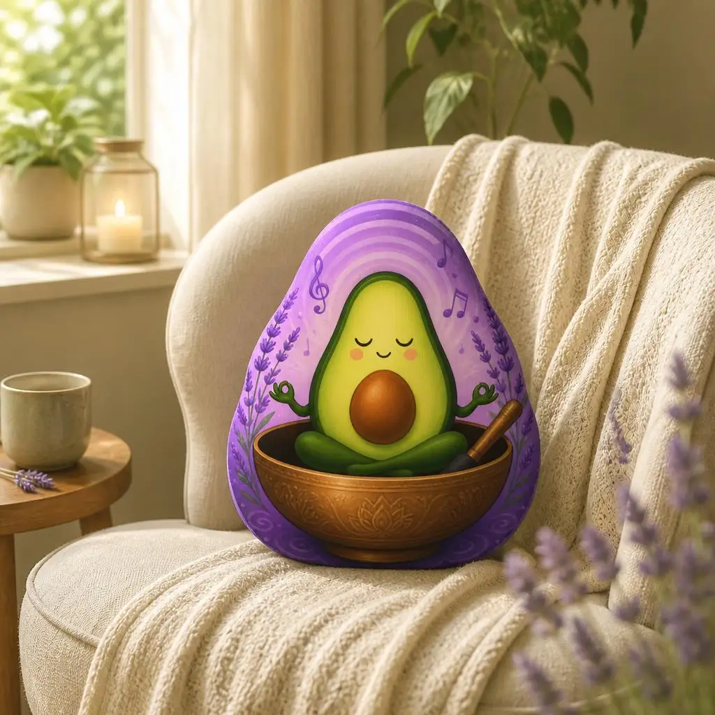 Meditating Avocado Plush Pillow Sound Bath Music Lover Cushion Zen Yoga Decor Irregular Stuffed Throw Pillow Home Decor Gift