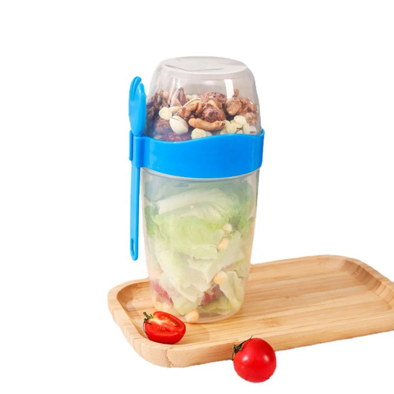 Two-Layers Breakfast Oatmeal Cereal Nut Yogurt Salad Seal Cup Portable Container Set With Fork Cup Lid Bento Bowl Lunch Box