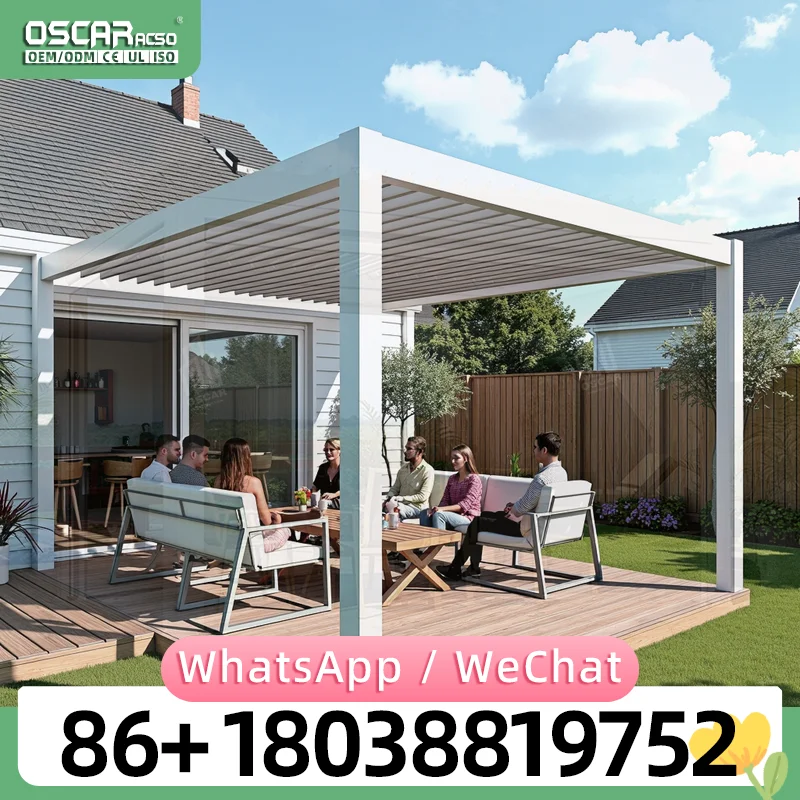 Motorized Louvered Canopy Bioclimatic Rainproof Aluminum Pergola for US UK Balcony Patio Garden pergola