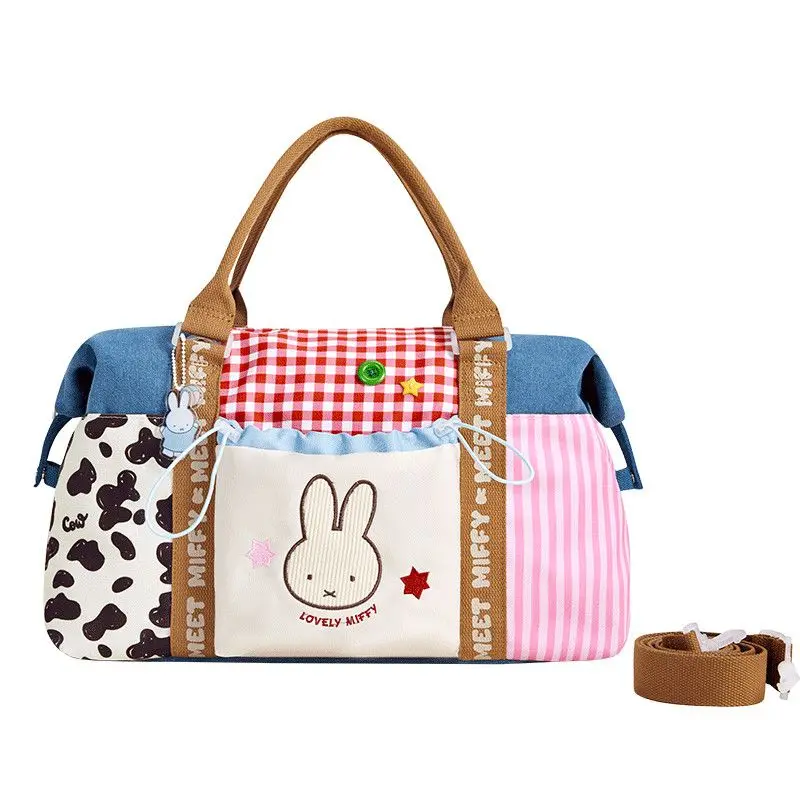 Kawaii Miffy Large Capacity Travel Bag Dopamine Color‑block Playful Polka Dot Lightweight Duffel Bag for Short Trip Business