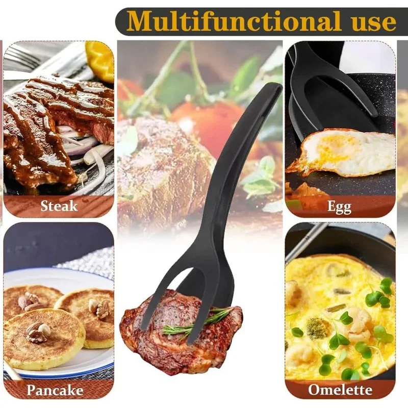 New 2 in 1 Grip Flip Spatula Tongs Egg Flipper Spatula Nylon Non Stick Coating Pancake Fish French Toast Omelet Making Tool image 5