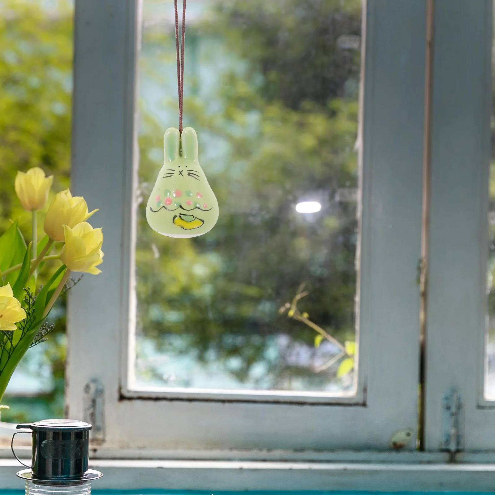

Ceramic Rabbit Wind Chimes Hand Hanging Decoration for Door Room Car Garden Silvery Bell Sound Gift