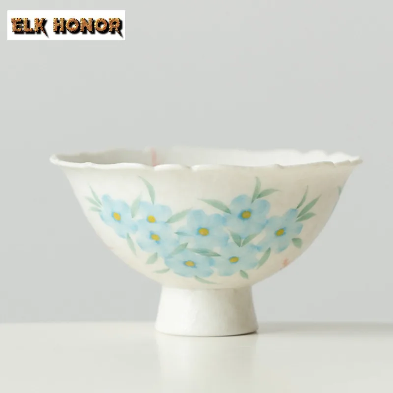 

75ml Hand-painted Blue Star Flower Teacup Traditional Tea Bowl Jug Tea-tasting Fragrance Cup Jianzhan Master Cups Tea Ceremony