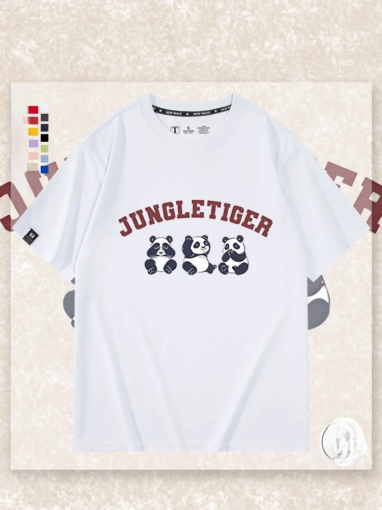 

Cartoon Panda Pattern Cotton T-irt ex Casual ort Sve Youth Faion Summer Top for Students And Teenagers