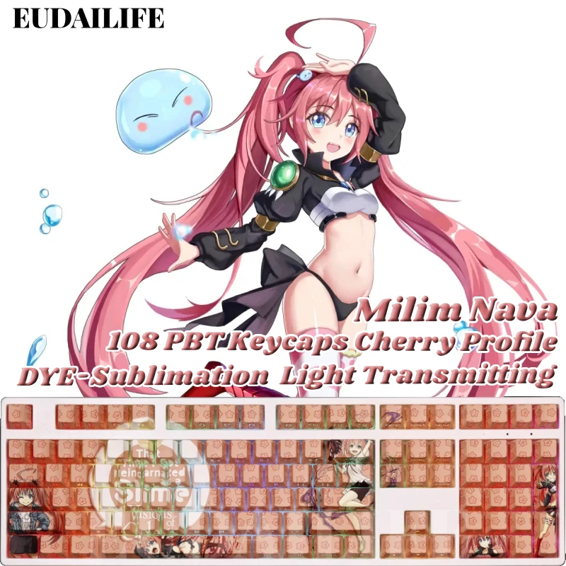 

Milim Nava 108, колпачок для клавиш Tensura, аниме, PBT, сублимационный светопропускающий переключатель Cherry Cross Axis для механической клавиатуры, подарок