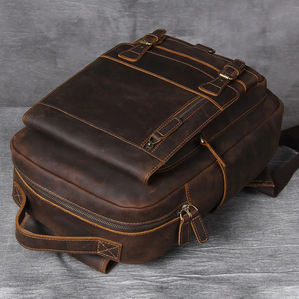 S.WORKER Vintage Echtleder Herrenrucksack Laptop-Tasche Casual Crazy-Horse Leder Schultasche Outdoor-Taschen – Detail 10