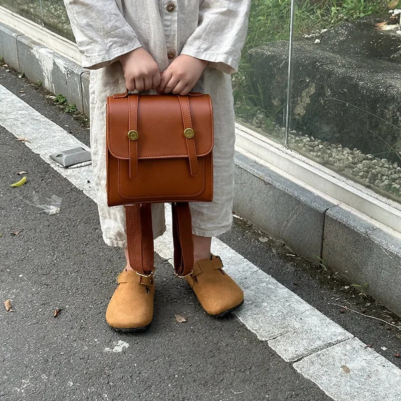 Vintage Brown PU Leather Convertible Backpack Satchel With Top Handle Webbing Straps Women School Commute Handbag