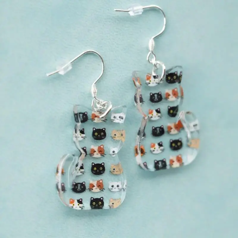 1 Pair Cartoon Cute Black Cat White Cat Acrylic Women Earrings Summer Vacation Style Accessories Gift Earrings