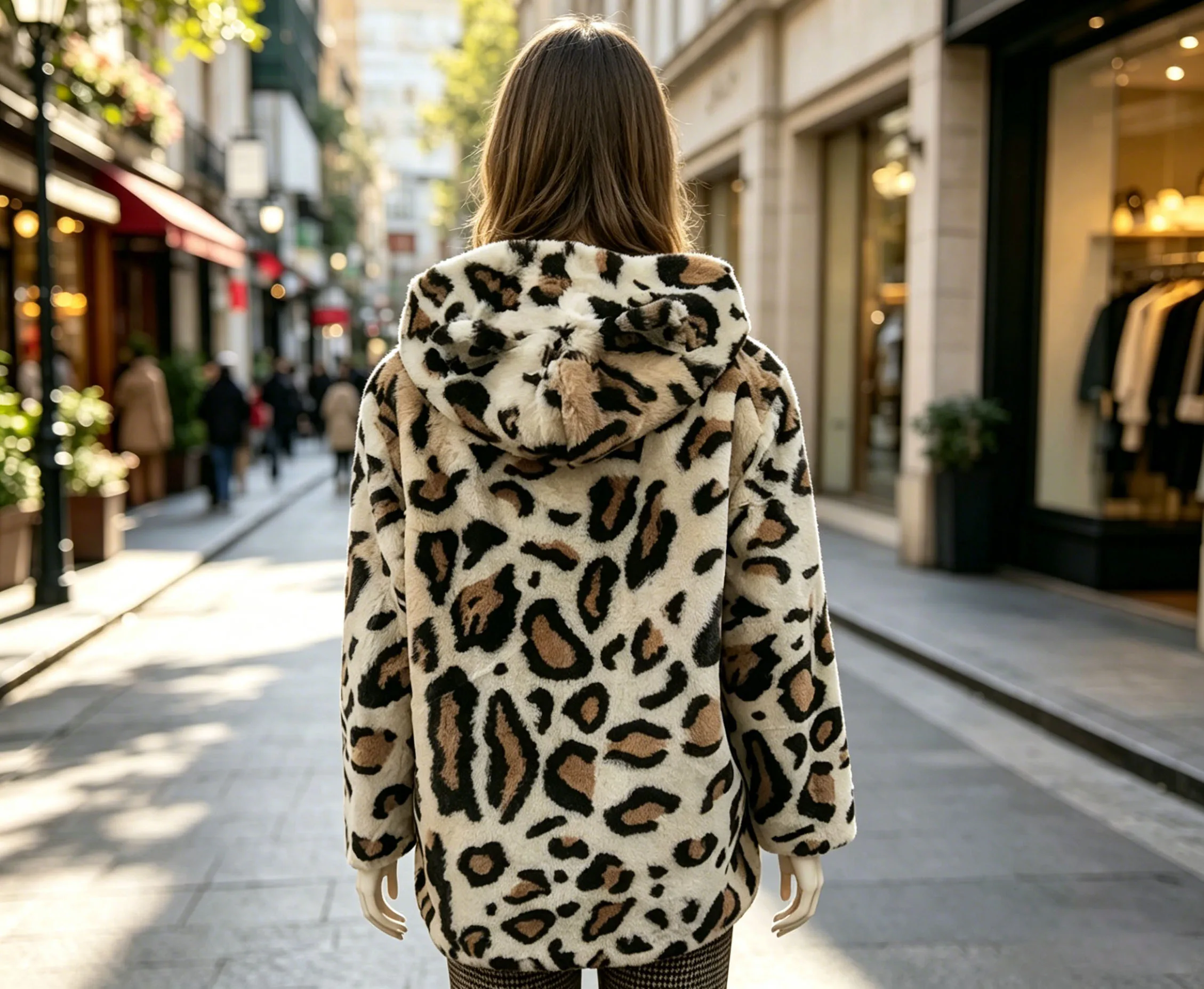 New Leopard Print Hooded Coat Winter Fashion Personality Thick Warm Coat Women's Faux Fur Coat