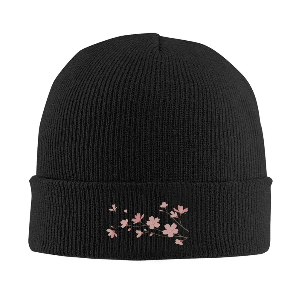 Pink Cherry Blossom Branches Knit Beanie Hat Soft Warm Winter Skull Cap for All Adults