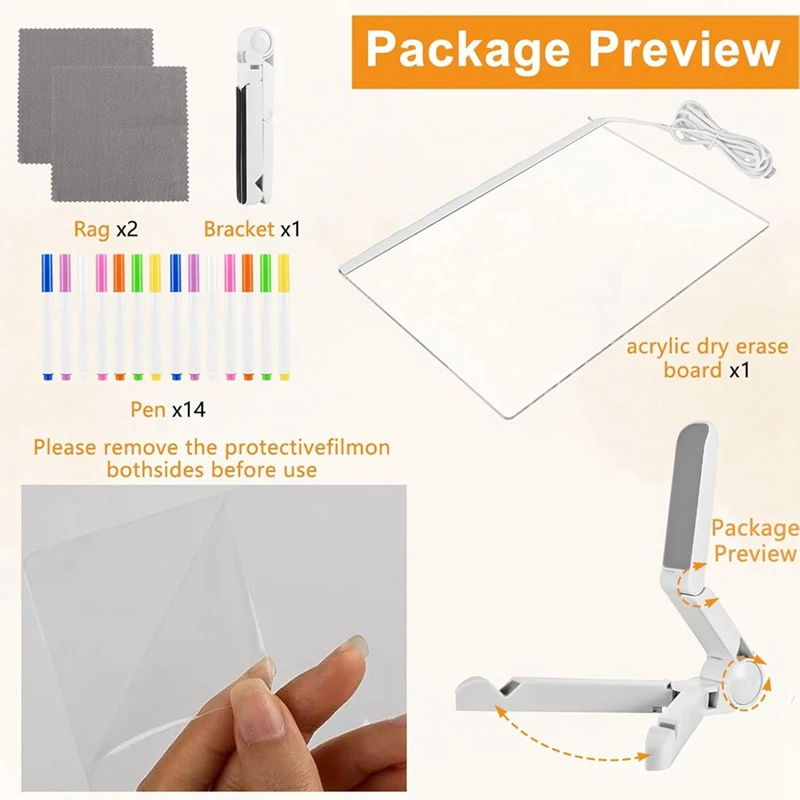 Dry Erase Board With Light,11.8X7.9Inch Led Note Board With Colors,Light Up Dry Erase Board With Adjustable Stand