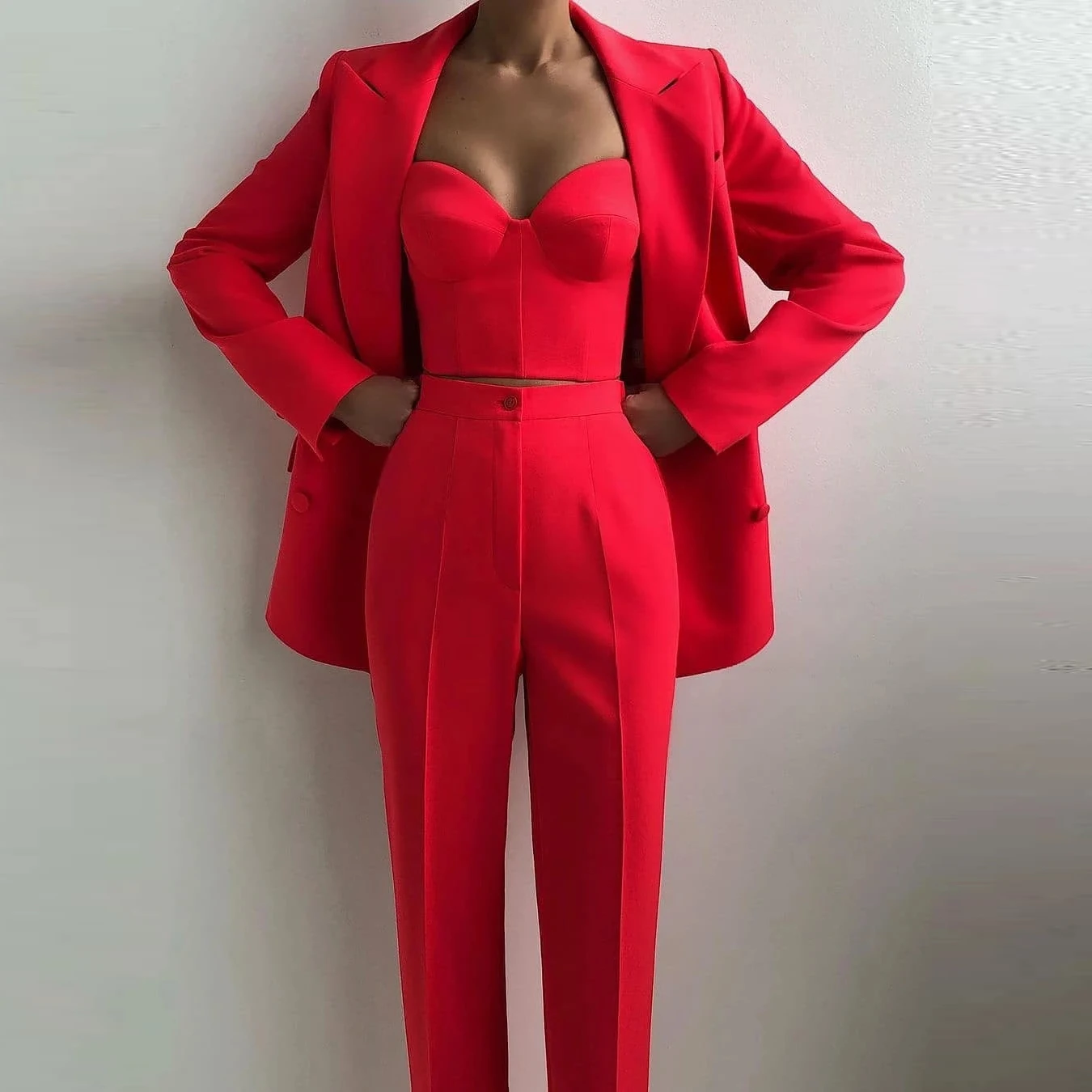 

Red 2 Piece Mother Of Bride Dresses Double Breasted Suits Women Formal Party Blazer Tailleur Femme Pantalon Et Veste Elegant