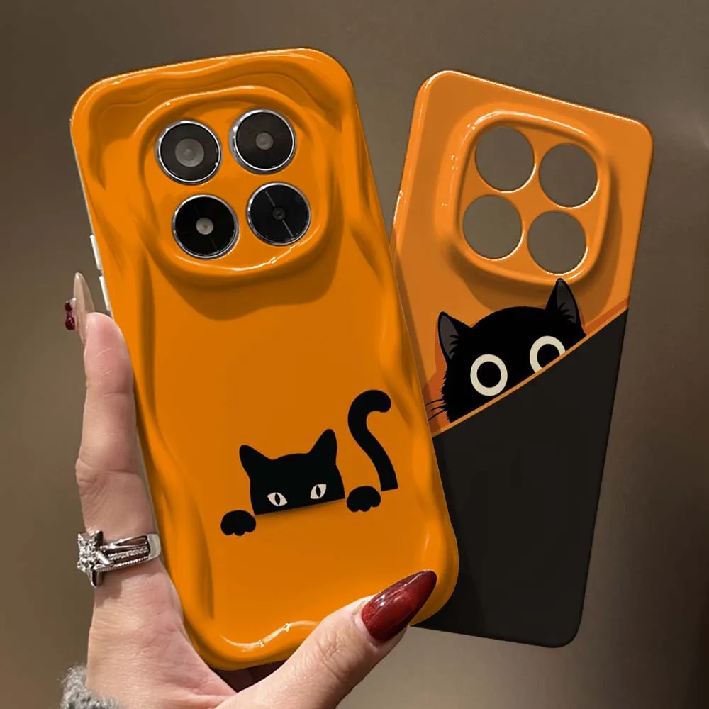 

Cartoon Black Cat Peek Phone Case For Redmi Note 11 11S 11T 12 12S 12T 13 14 15 SE Pro Plus Speed 5G Wave Oil Film