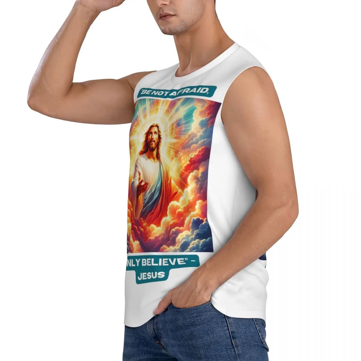 Jesus Biblical Men Sleeveless Tank Tops Quick Dry Breathable Gym Fitness Running Summer Casual Sport Vest