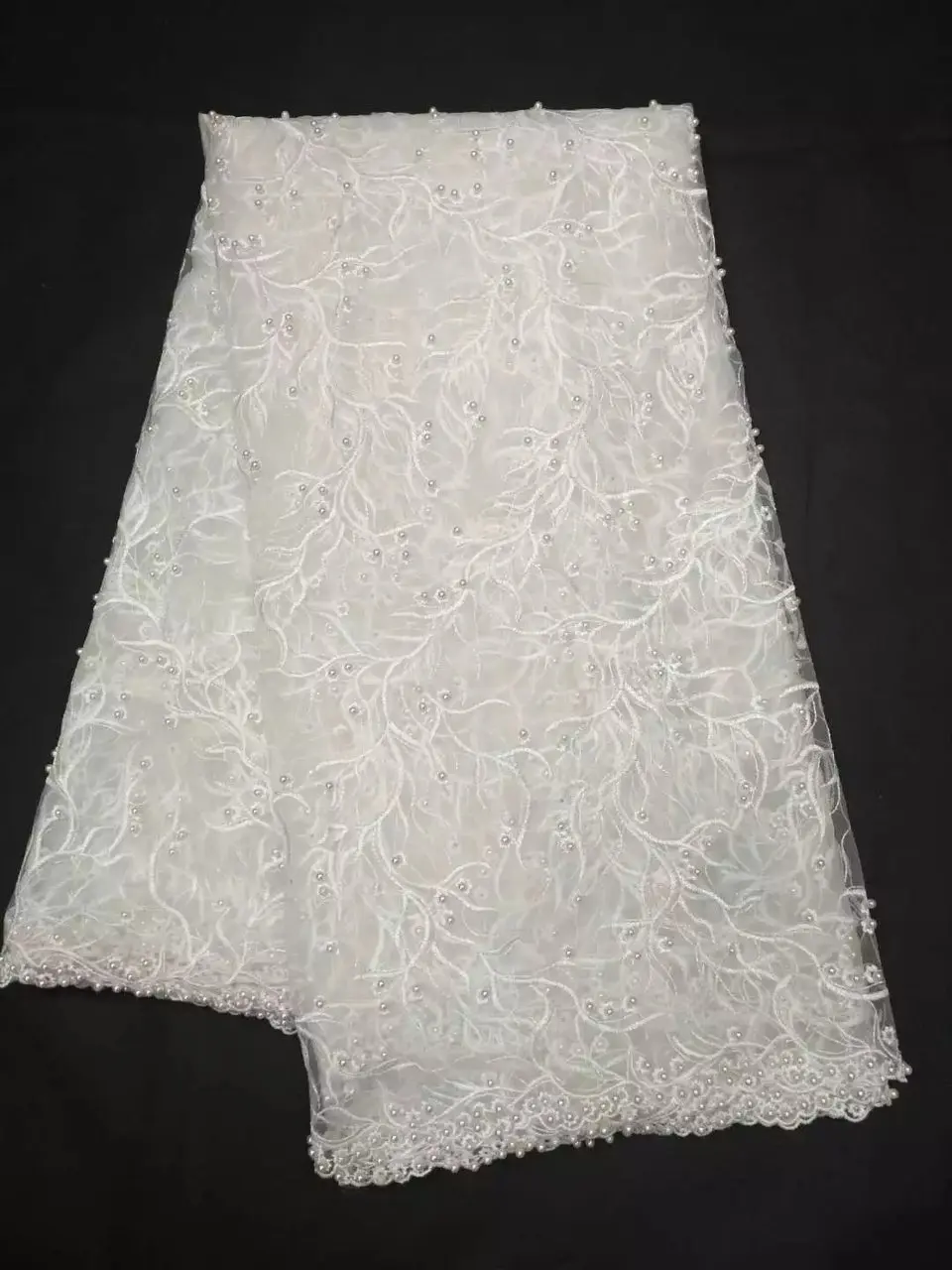 

2021 Latest White African French Lace Net Fabric High Quality Nigeria Lace Fabrics with beads For Wedding ALC-JL908