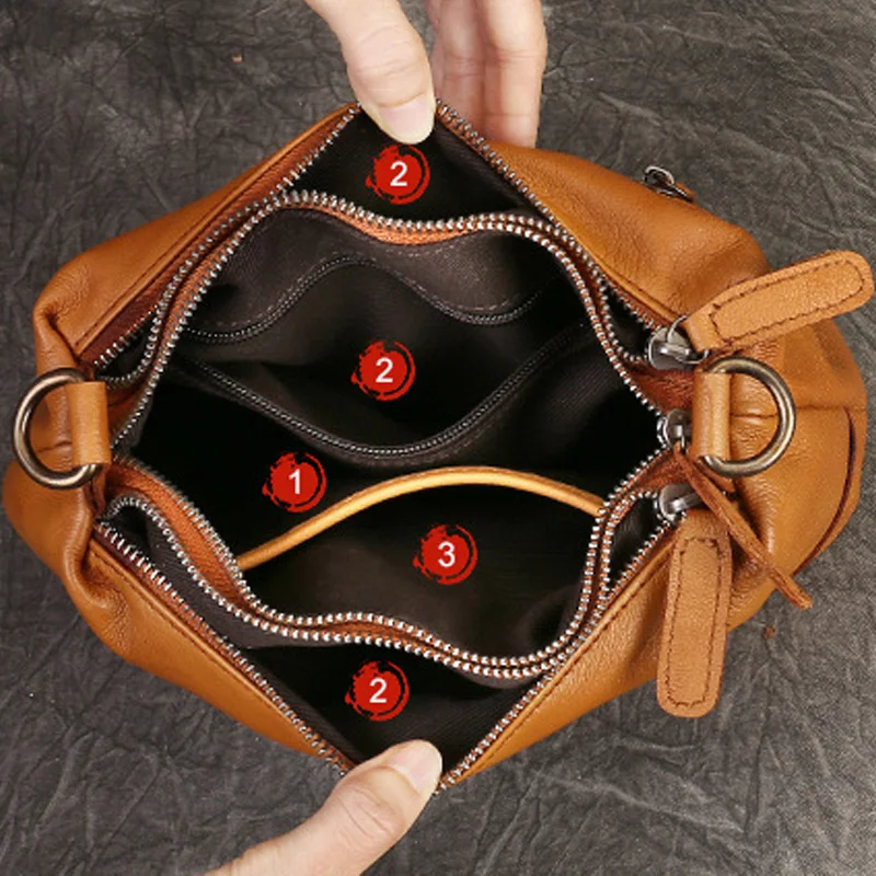 Dual Use Handbag Simple Stylish Design Women Genuine Cow Leather Crossbody Purse Casual Practical Adjustable Strap Shoulder Bags