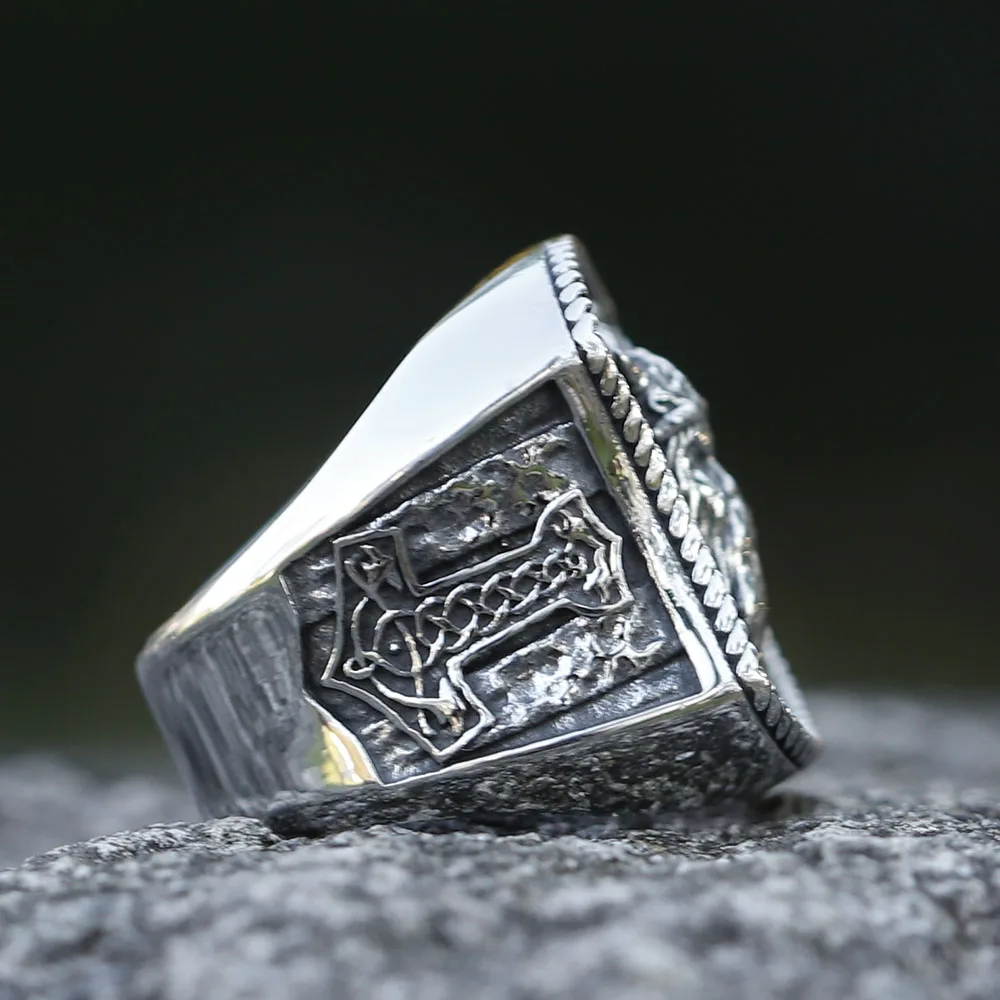 NEW Men\'s 316L stainless steel ring Creative Design Viking Warrior Double Axe Odin Eagle ring Jewelry for Gifts free shipping