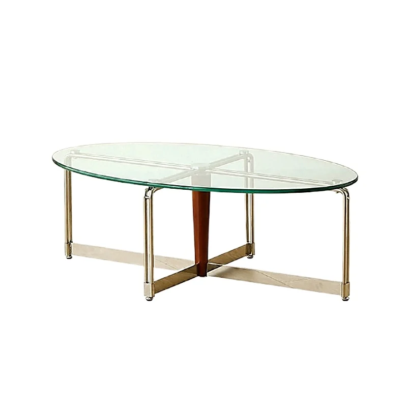 

Korean stainless steel medieval light luxury glass coffee table simple oval living room ins coffee table