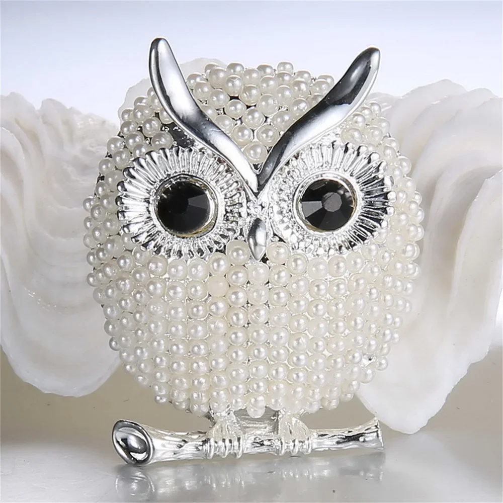 Cute Pearls Women Brooch 2 Color Lapel Pin Cartoon Bird Owl Badge Office Party Accessories For Women Luxury Jewelry