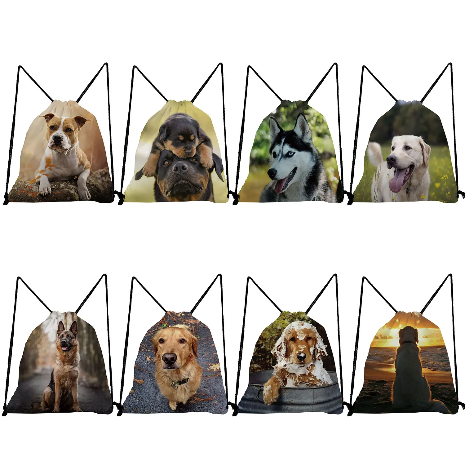 

High Quality Storage Shoes Bag Drawstring Pocket Backpacks for Students Casual German Shepherd Boston Terrier Bulldog Husky Dog