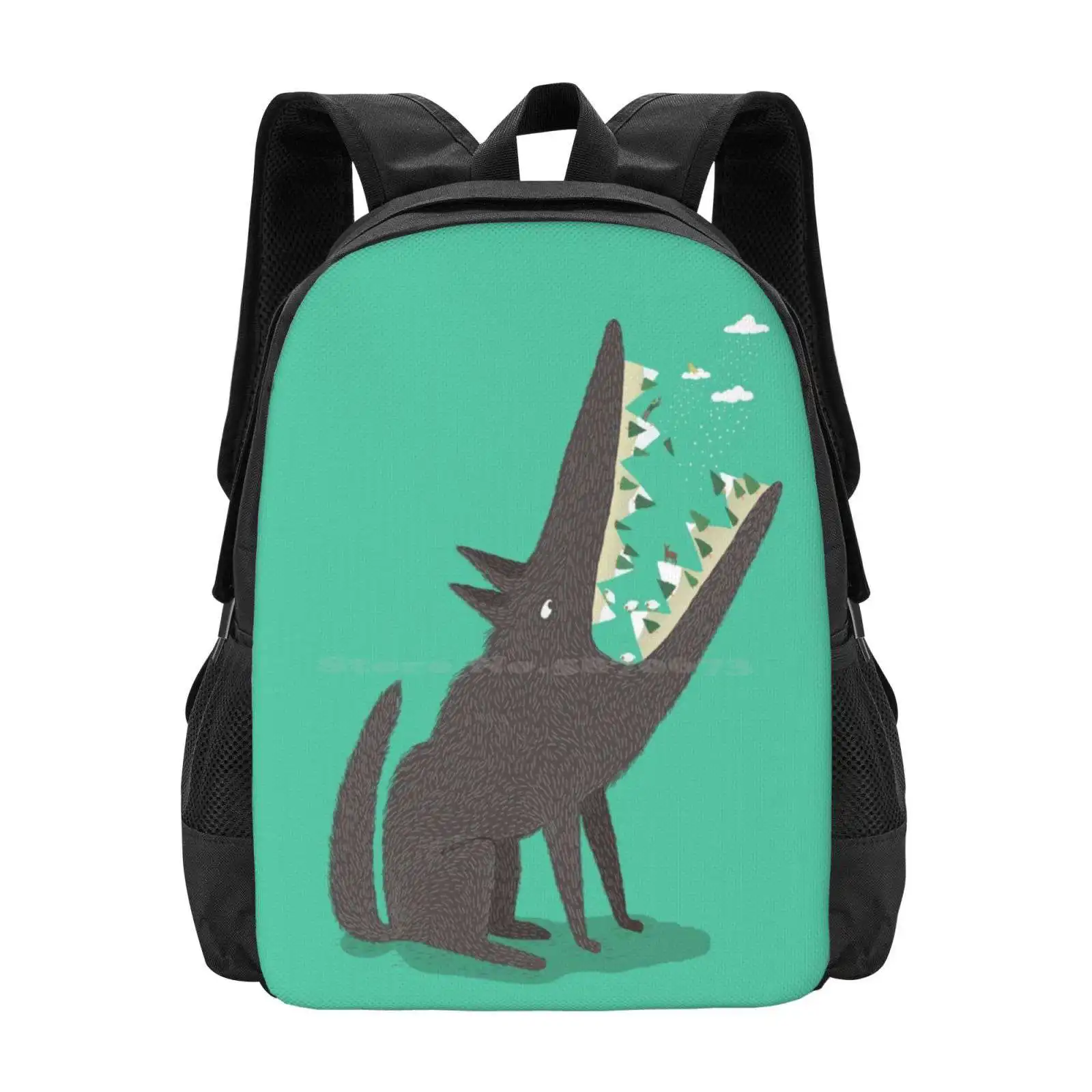 Wolf! Backpack For Student School Laptop Travel Bag Wolf Blue Sheep Fir Mountain Deer Nature Teeth