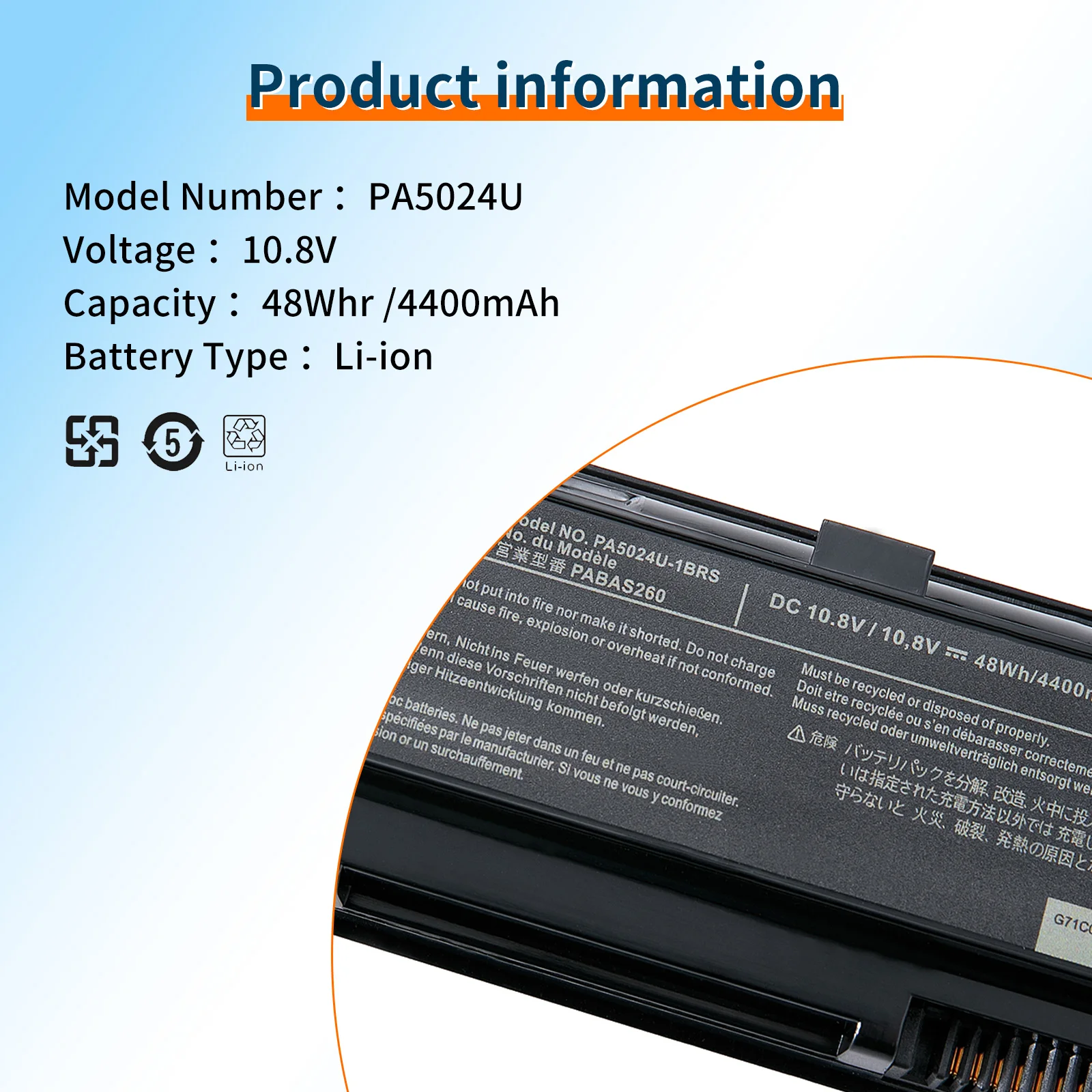 Imagem -05 - Bateria Bvbh-pa5024u1brs 10.8v 48wh 4200mah para C800 C850 C870 L800 L830 L840 L850 L855 L870 Pa5025u Pa5024u Pabas260