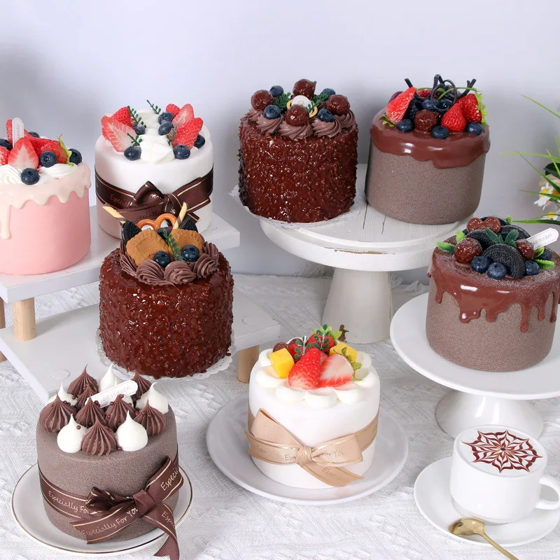 4Inch Simulation Birthday Cake Model Fake Fruit Cream Cake Photography Props Birthday/Wedding Party
