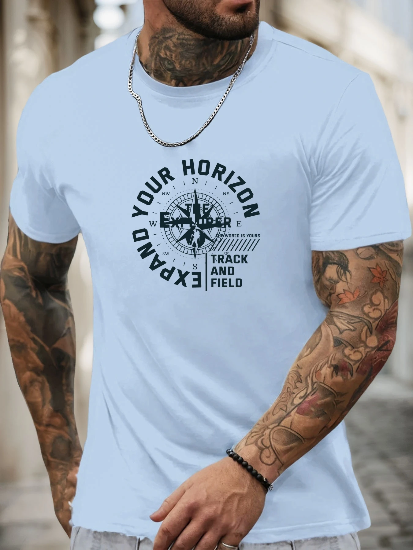 

Summer Men's T-Shirt 100% Cotton Soft Lightweight Round Neck Short Sleeve Adventure Compass Printed Breathable Casual Cool Tee