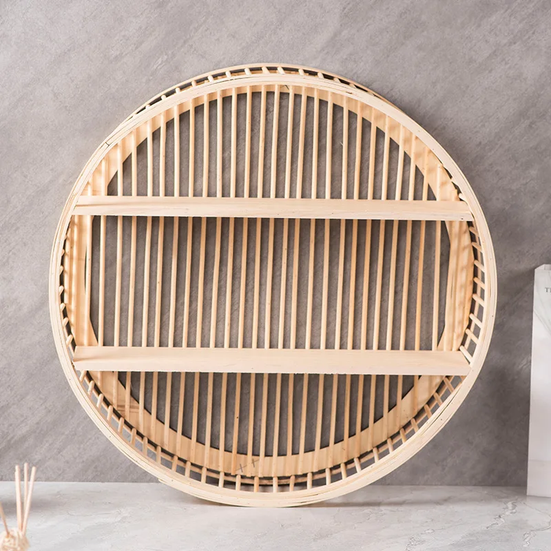 Installation-free storage rack Round wooden storage rack Bedroom cosmetics storage Wall hanging