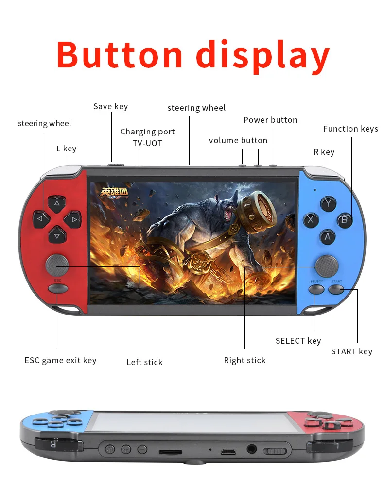 Consola de juegos portátil X7Plus, pantalla HD de 5,1 pulgadas, reproductor de Audio y vídeo, juego clásico, Built-in15000 + juegos gratis