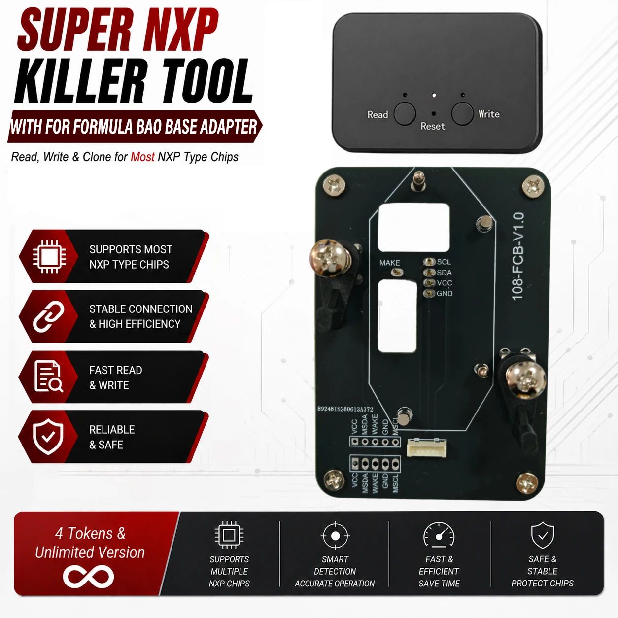 For Formula Bao Key All NXPChip Smart Keys Clones 4 Tokens&Unlimited Version Super NXP Killer Read Copy Device With Adapter Base