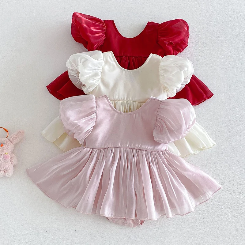2026 New Summer 0-24M Baby Girl Clothing Newborn Baby Girl Romper Short Sleeved Solid Color Toddler Baby Girls Jumpsuit