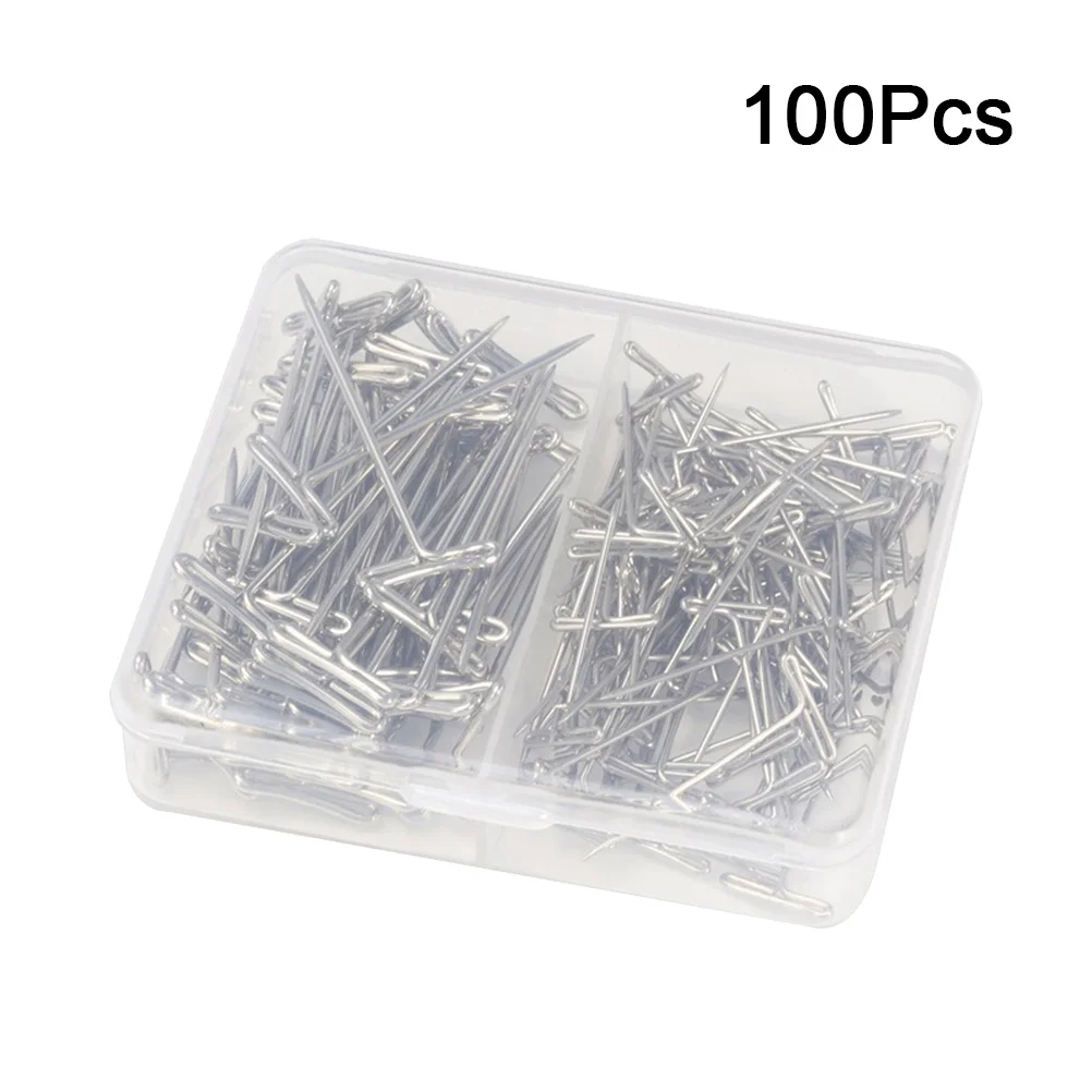 

100Pcs T-Pins Set Stainless Steel Pins 45mm 53mm Plastic Box for Sewing Blocking Knitting Tailors Crafts Display