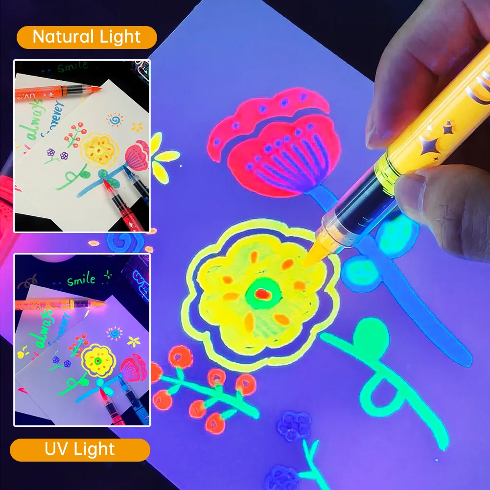 8 Colors/set Neon UV Fluorescent Acrylic Paint Pens, Paint Markers, Glow in The Dark Bright DIY Luminous Marker Pen Art Supplies