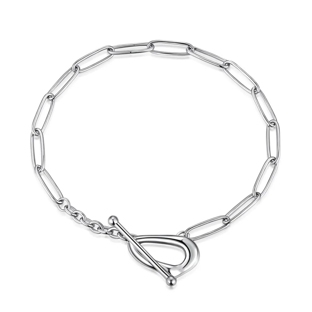 S925 Sterling Silver Bracelet Women's TO Button Head Thick Chain Design Feel Hand Jewelry