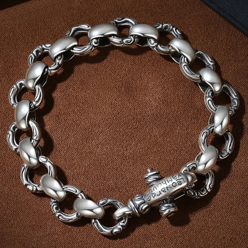 Simplicity Vintage S925 Sterling Silver Bracelet Men's Hip hop Handmade Trendy Cool Europe and America Jewelry Accessories Gift