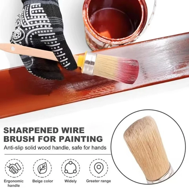 1pc Round Head Brush Chalk Paint Brushes Wooden Handle Painting Wax Brushes for Home Wall Deco