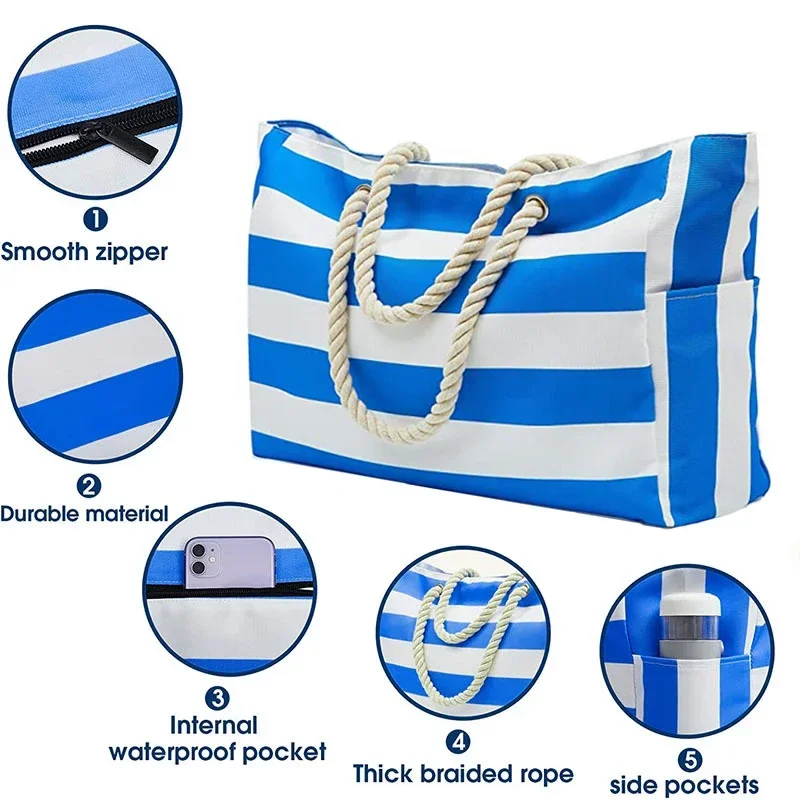 Beach Bags for Women Large Waterproof Beach Tote Bag with Zipper Shoulder Bags Waterproof Sandproof Swim Pool Bag Large Tote