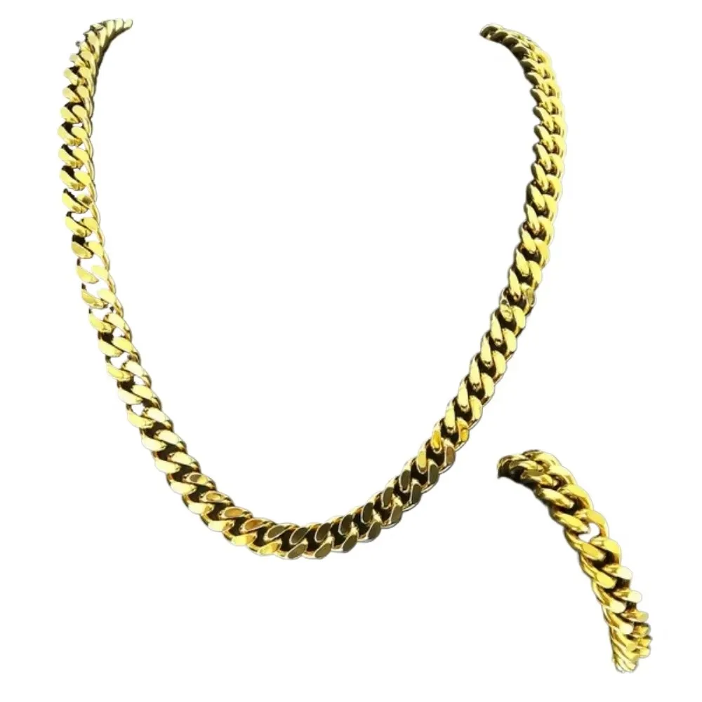 

11mm Width Classic Mens Sets Necklace + Bracelet GF Vacuum Coating