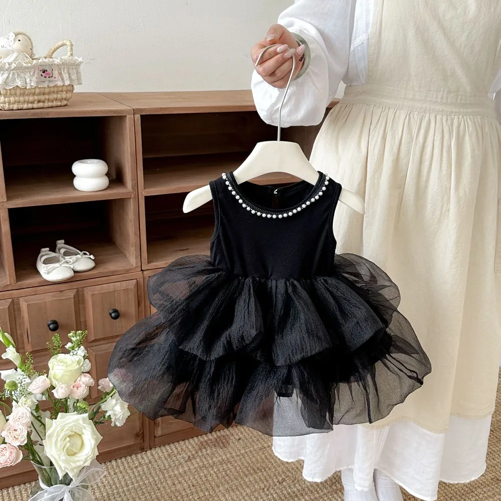 2026 Princess Girl Dress 1-5Years Toddler Kids Sleeveless O-Neck Layered Elegant Dresses Outfits Birthday Party Clothes