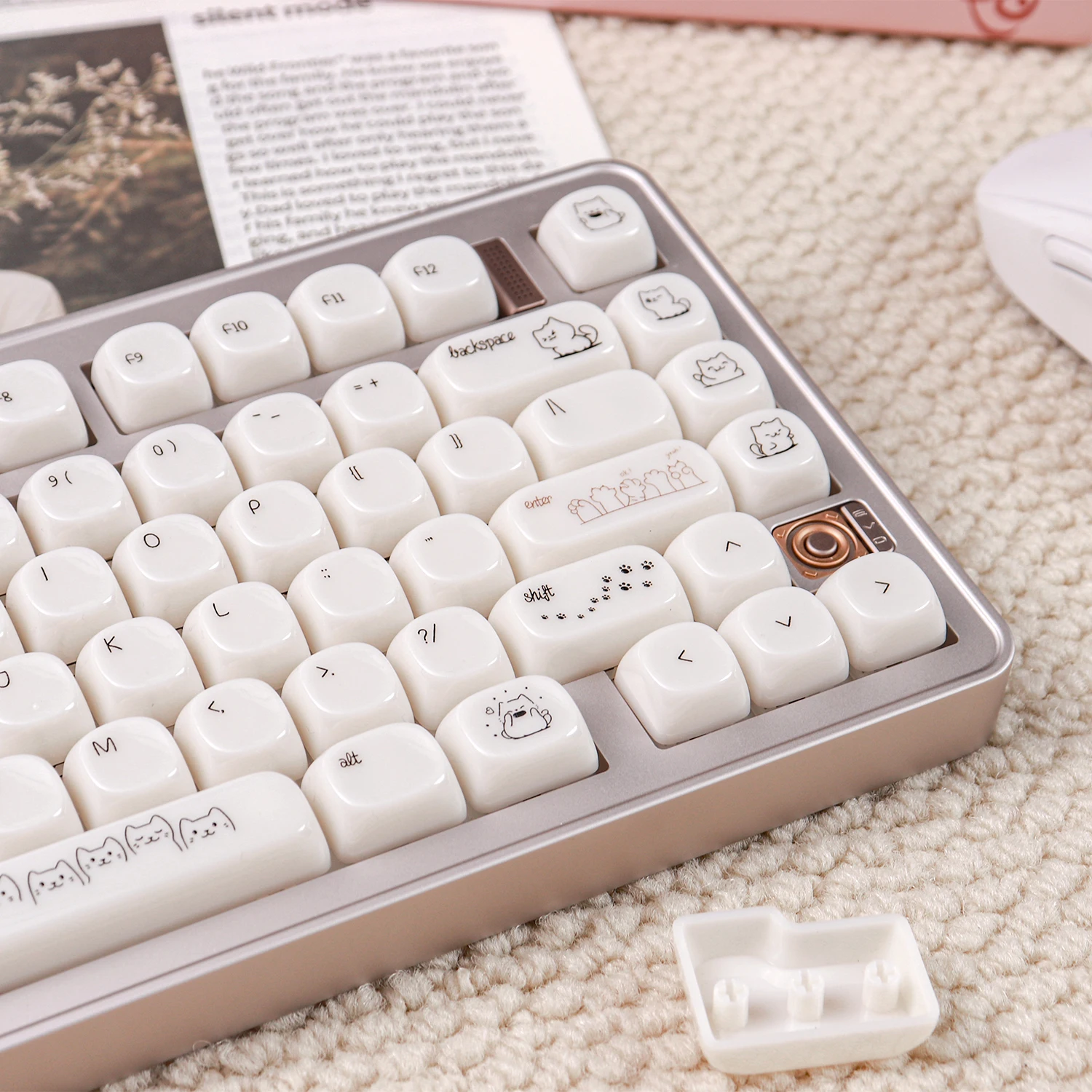 Sand Cat Glossy Keycaps Double Shot MOA Profile ABS Keycaps Round Minimalist White For MX Mechanical Keyboard
