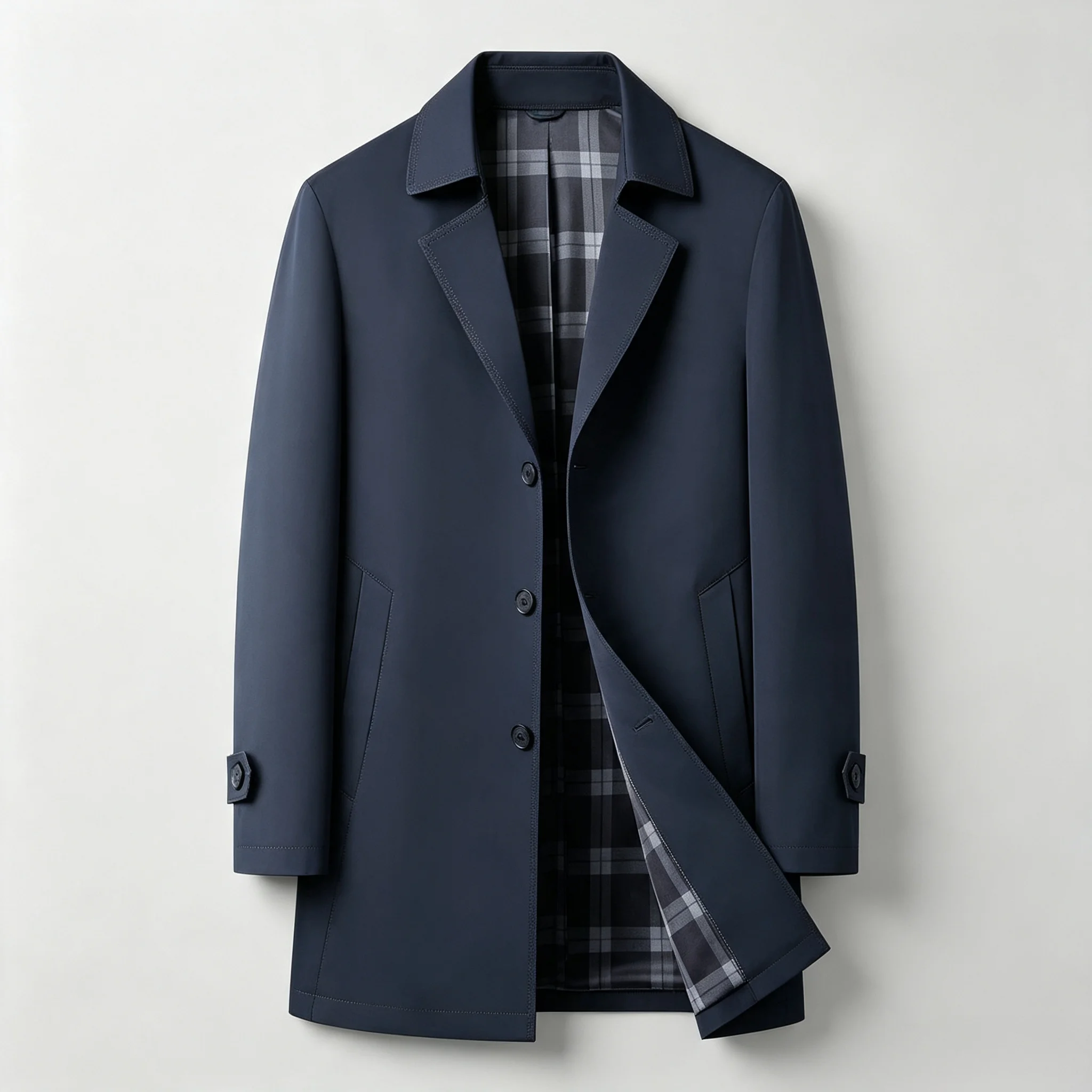 Men's Long Coat Thin Suit Collar Casual Lightweight Jacket Mid-Length Fashionable British Style Loose Sports Plus Size