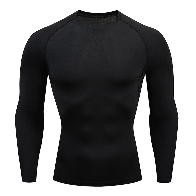 Men's Compression Long Sleeve Shirt Black Fitness T-shirt Male Running Quick Drying Gym Top Sun Protection Sports Base Layer