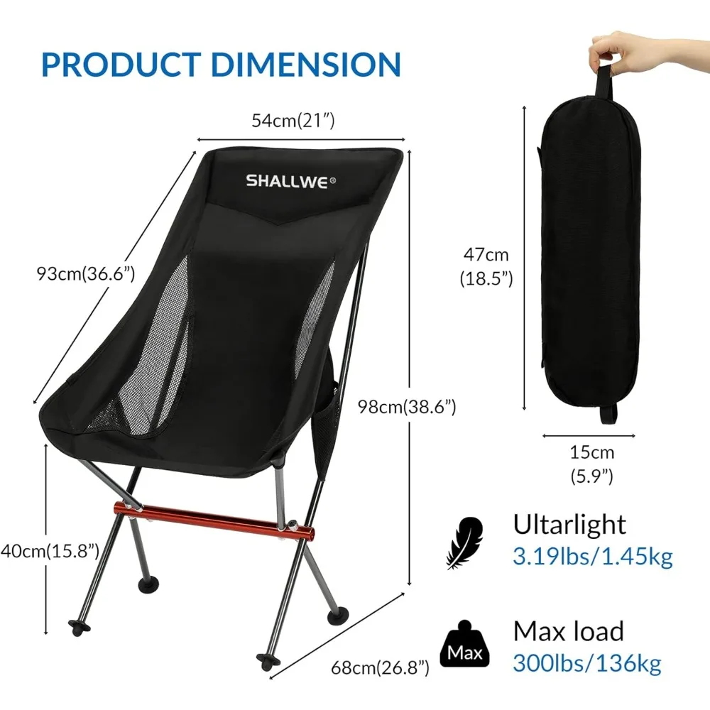 Ultralichte Opvouwbare Campingstoel Met Hoge Rugleuning, Verbeterde Volledig Aluminium Structuur, Ingebouwd Kussen, Zijzak En Draagtas