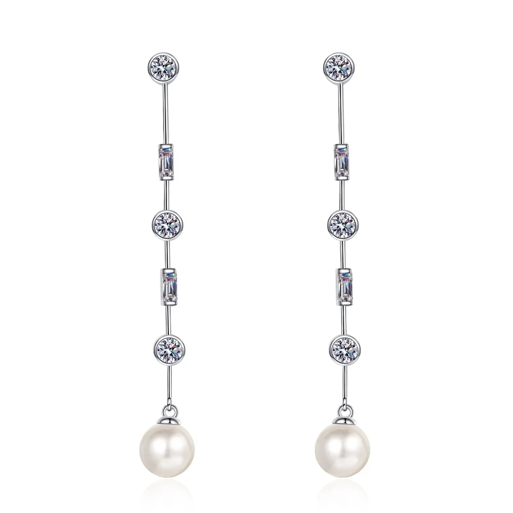 

D Color 1.8CT Moissanite 8MM Freshwater Pearl Pendant Earrings S925 Sterling Silver Ear Stud For Women Party Jewelry Gift