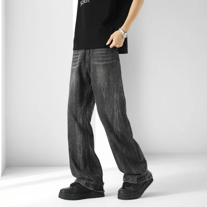 New Men Wide Leg Harajuku Fashion Jeans Male Autumn Daily Designer Casual Pants Popular Baggy Streetwear Denim Flared Trousers