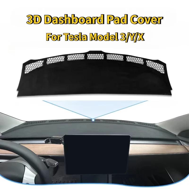 3D Dashboard Cover for Tesla Model 3/Y/X Non-slip Sun Shade Dashboard Protection Mat Suede Panel Flocking Sunshade Accessories