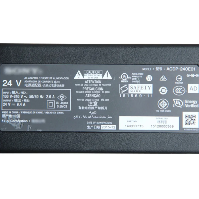 Original para Bravia HD TV adaptador de corriente LCD TV acdp-240e01 24v9.4a 225W acdp-240e02 24v10a 240W adaptador de corriente alterna