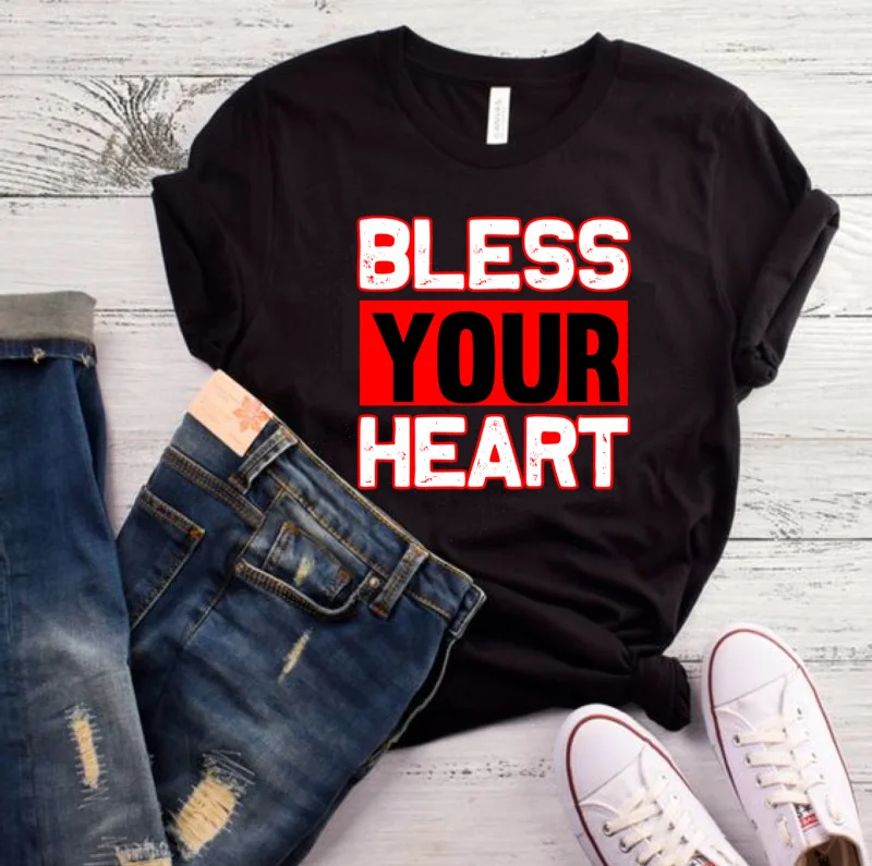 Bless Your Heart Letter Print Women T Shirt Short Sleeve O Neck Loose Women Tshirt Ladies Tee Shirt Tops Clothes Camisetas Mujer