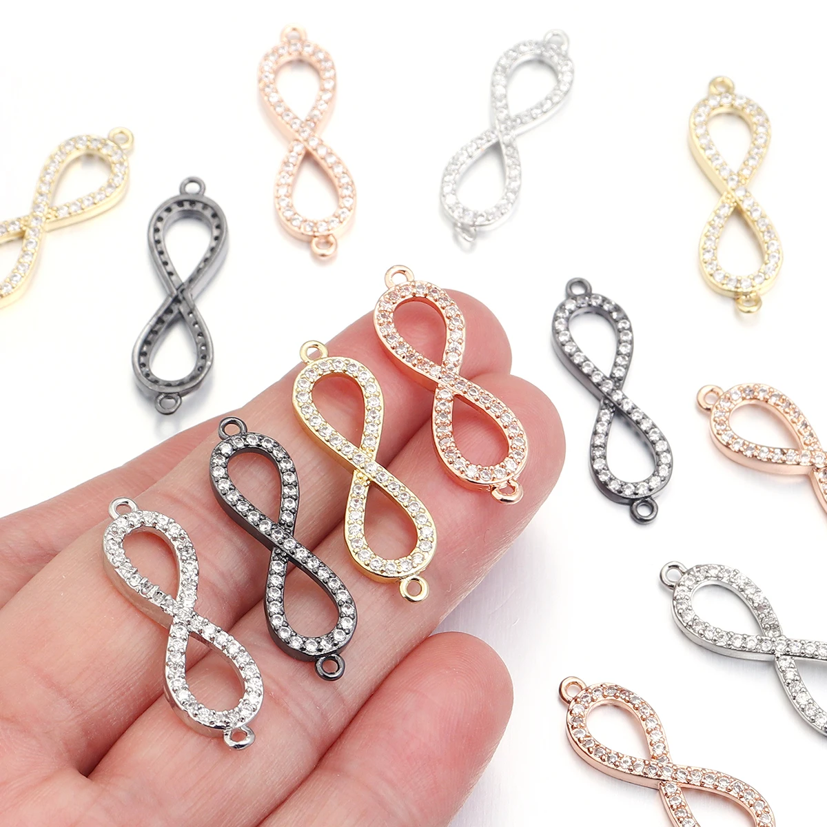 2pcs Simple Infinity Shape Charms Pendant 9x29mm Metal Geometry Zircon Double Holes Pendant For DIY Jewelry Making Accessories